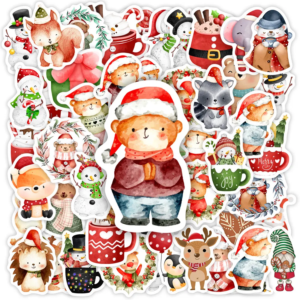 thumbnail image 1 of Pegatinas navideñas con bonitos dibujos animados para hacer álbumes de recortes, regalo, pegatinas para niños de PVC, impermeables, divertidos juguetes de Año Nuevo para ordenador portátil y teléfono, 1 of 4