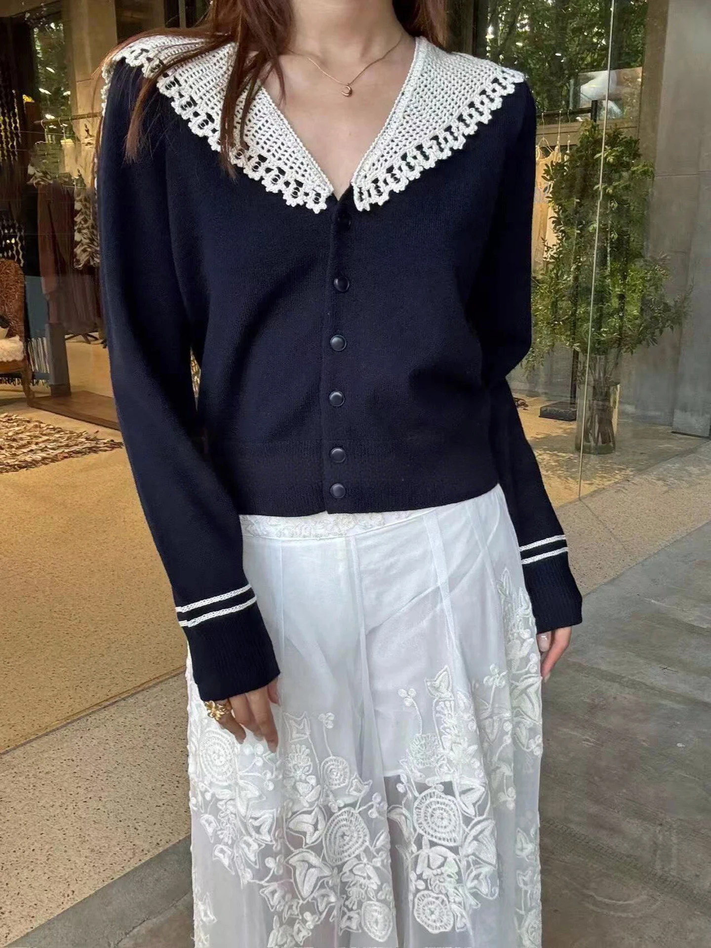 Handmade Crochet Flower Autumn College Sle Knitted Cardigan Top oulder Wrap Neline Chinese Premium Women's Faion 2025