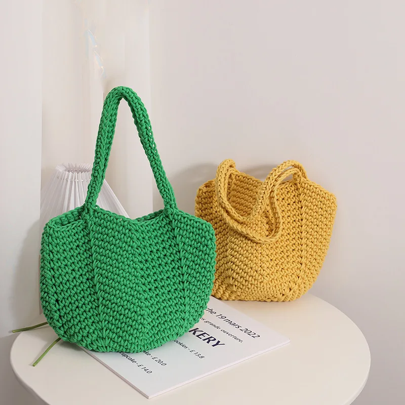 

Knitted Braid Handbags Retro Woven Shoulder Bags for Women Solid Color Tote Summer Beach Party Purses Shopper Satchel Women Bag