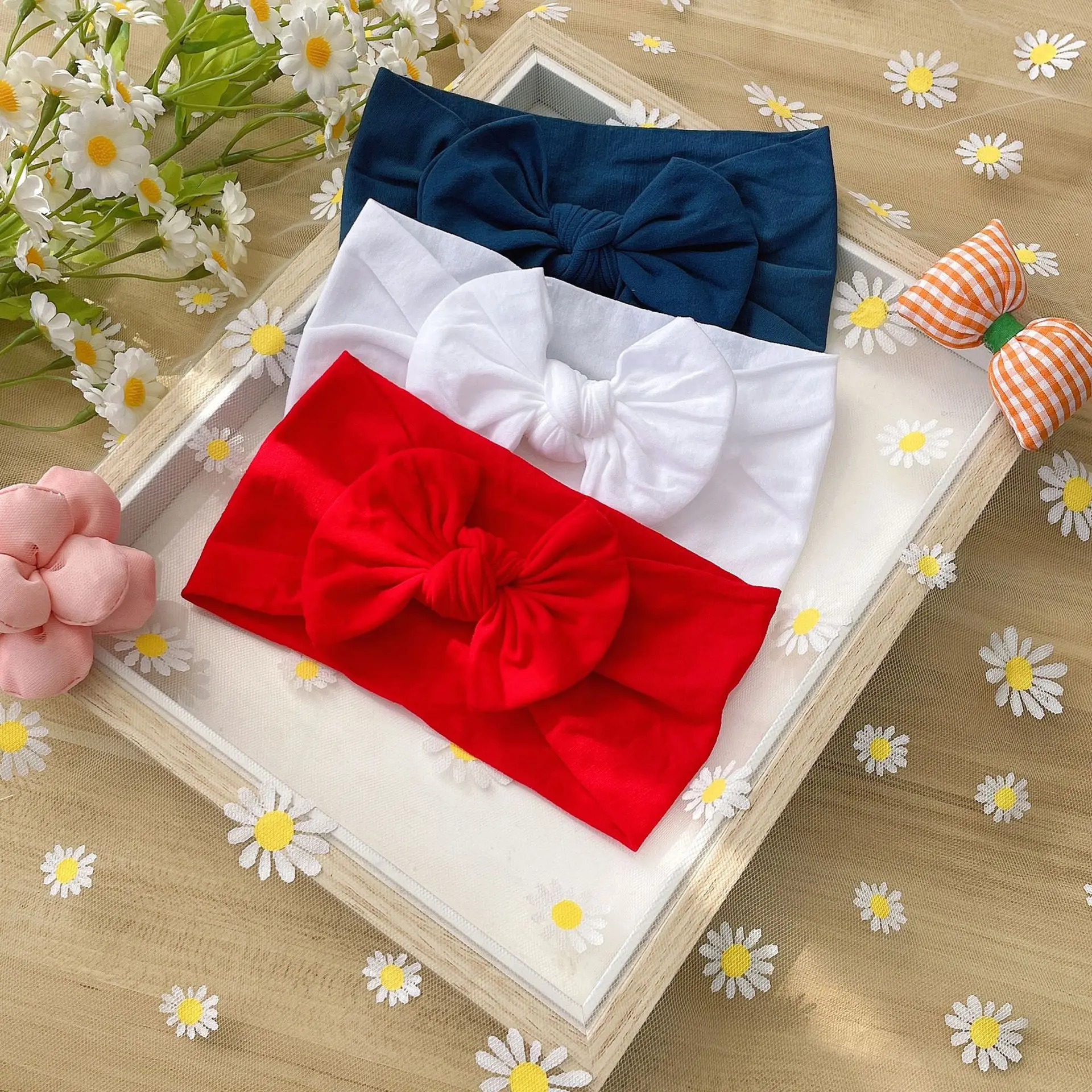 Baby Bowknot Elastic Headband Set - 3-Pack Boutique Turban Hair Accessories