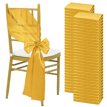 Ceintures de chaise en Satin doré, 17x275cm, nœuds, rubans de couverture de chaise pour mariage, Banquet, fête, réception-cadeau pour bébé, décorations d'événements, 10/50 pièces 1