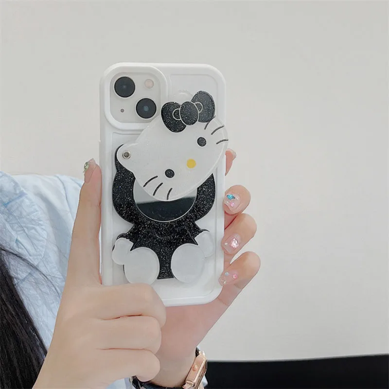 

Kawaii Sanrio чехол для телефона Hellokitty для Iphone13 12 11 Xr Xs Pro Max все включено с косметическим зеркалом аксессуары для девочек Подарки
