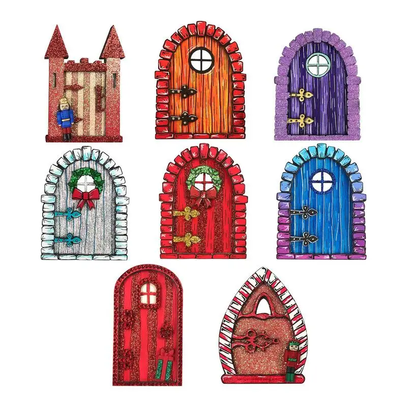 

Christmas Elf Miniature Fairytales Door Decoration Ornaments Wooden Fairy Dwarf Tree Door Home Decor Kids Toys Garden Decoration