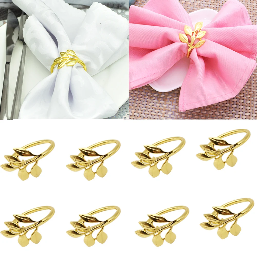 

8Pcs Fall Leaves Napkin Rings Christening Metal Wedding Gifts Party