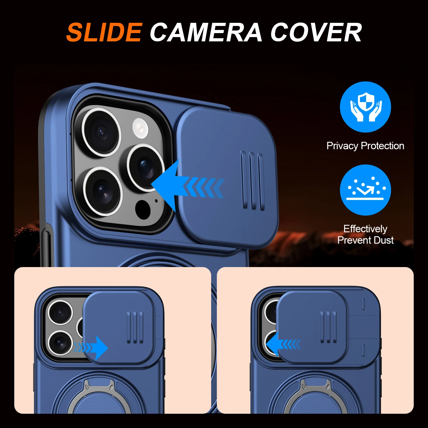 Premium Heavy Duty Rugged Armor Case with Magnetic Bracket and Slide Camera Protection Cover