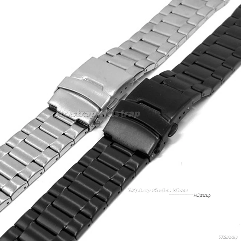 Elegant Metal Watch Strap with Double Press Folding Buckle - Universal Replacement Wristband in Black and Silver, Includes Tool