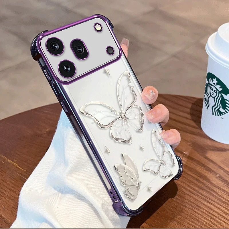 Butterfly Pattern Shockproof Protective Phone Cover with Plating Finish