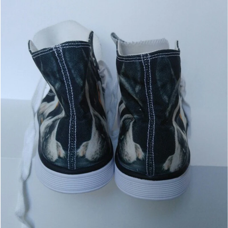 Fashion High-Top Canvas Shoes For Women Cute 3D Black French Bulldog Flat Shoes Ladies Lace-up Vulcanized Shoes