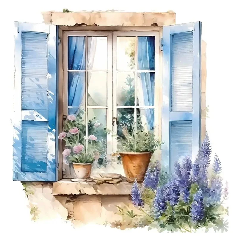 Wall Sticker Kids Room Background Home Decoration Mural Living Room Wallpaper Funny Decal Blue Flower Window E80 wall stickers wall sticker