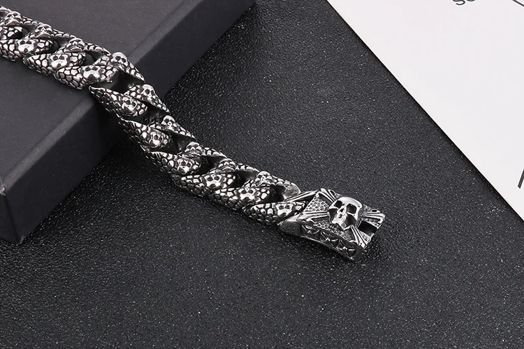 HAOYI 16mm Männer Hip-hop Kubanischen Kette Halskette Gepflastert Ku Schädel Kette Link 316L Edelstahl Jungen Schmuck retro – Detail 12