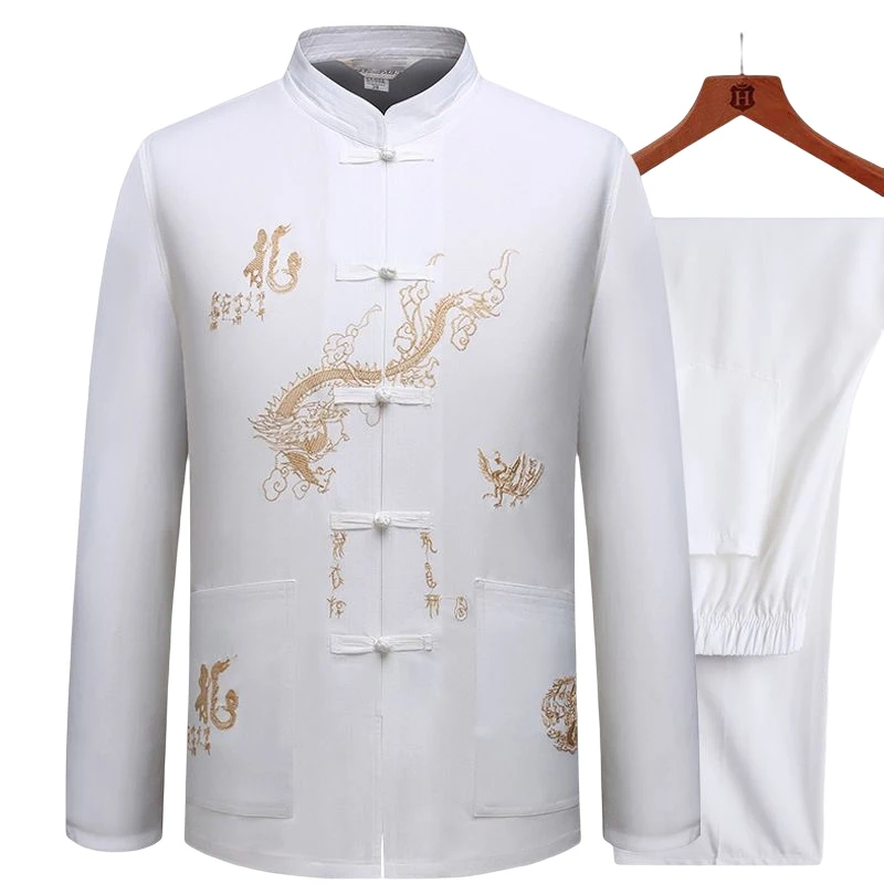 Chinese Traditional Tang Short Sleeve Shirt Mandarin Collar Kung Fu Wing Chun Embroidery Dragon