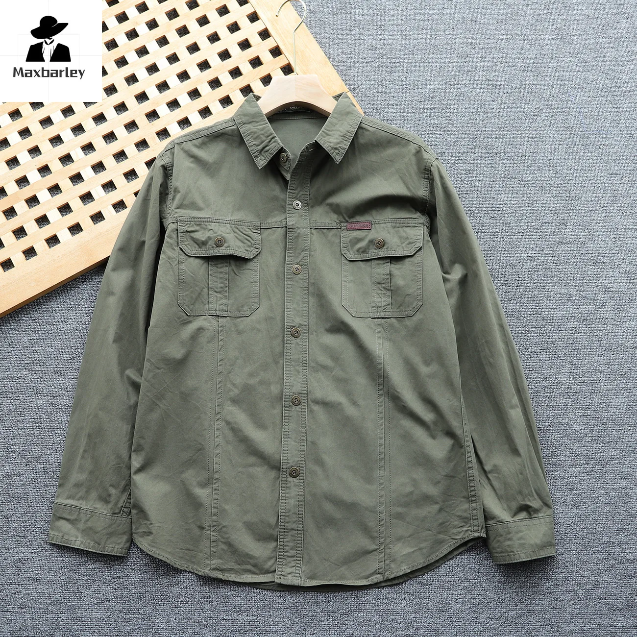 Casual Cotton Shirt Men's Retro Tactical Long Sleeve Pocket Work Shirt New Spring Hiking Camping Button Loose Men's Shirt