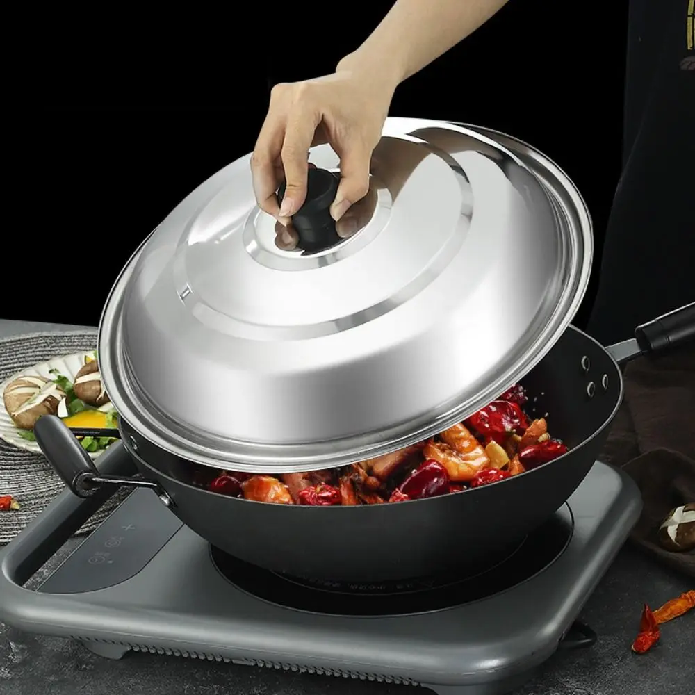 Black Plastic Knot Stainless Steel Pot Lid Household Anti-Spill Anti-Scald Wok Lid 32/34/36/38/40cm Round Pot Cover Skillets silicone covers glass pot lid silicone pot lid glass lid grease splatter guard pot pan protectors