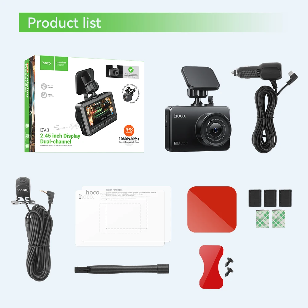 HOCO DV3 Car Dasg Camera Hidden Driving recorder 1080P dual