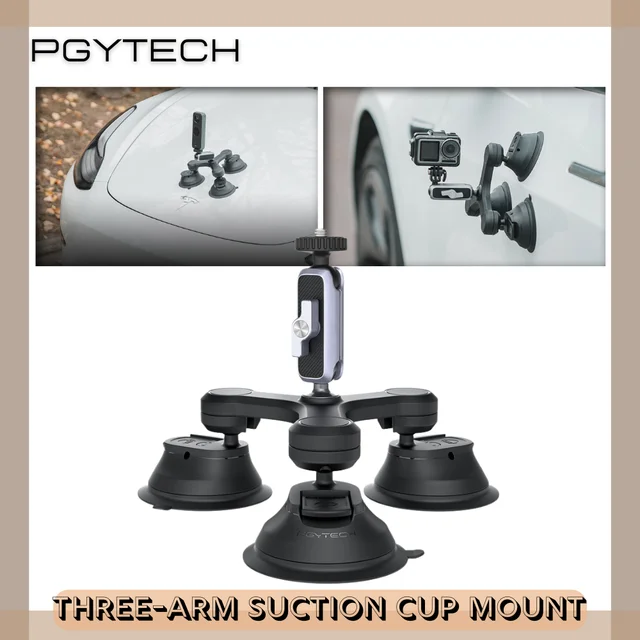 PGYTECH Three Arm Suction Cup Mount Triple legs Car Surface Sticky For  Insta360 GoPro Dji Action