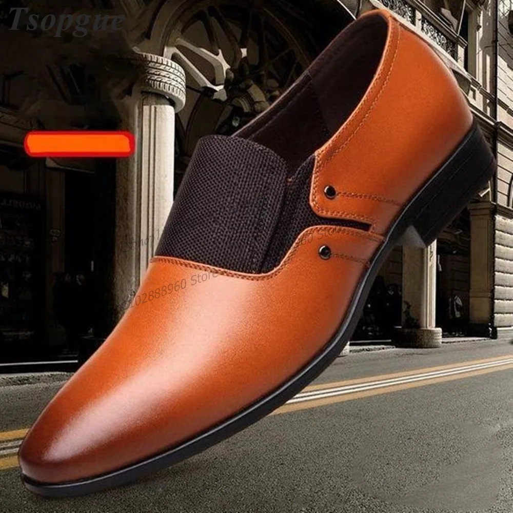 

Orange Matte Leather Elastic Patchwork Men's Pumps Men Shoes Slip-On Runway Casual Party Shoes 2023 Fashionable Zapatillas Muje