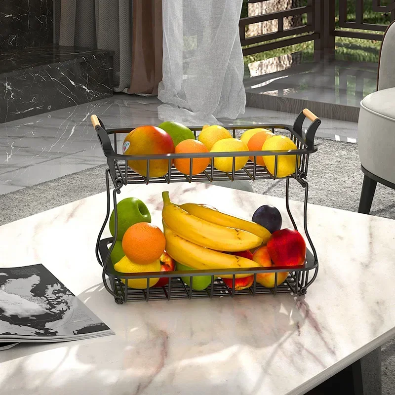 Fruit Storage Rack Vegetable Shelf Double-Layer Removable Fruit and Vegetable Storage Basket Household Fruit Storage Rack
