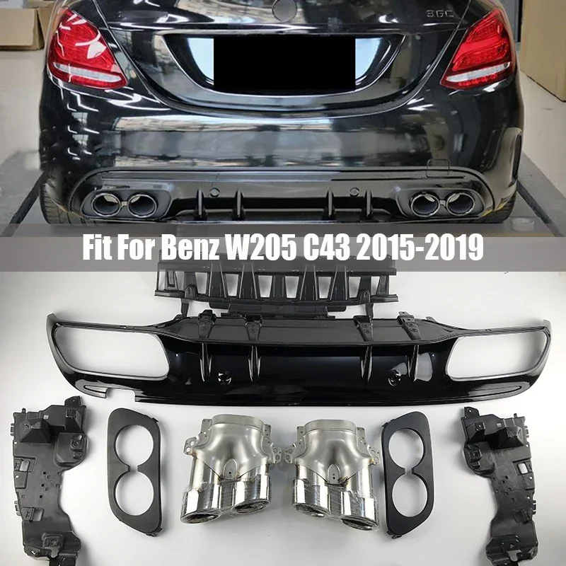 

Rear Bumper Diffuser Lip with Exhaust Tips For Mercedes-Benz C-Class W205 C43 C63 Sedan Sport 2015 2016 2017 2018 2019