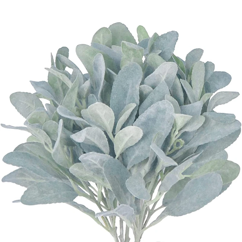 Promotion! Faux Lambs Ear Stems 5Pcs Flocked Artificial Greenery Solid Spray Fake Rabbit Leaves For Home Wedding DIY Craft |