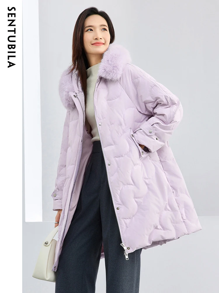 SENTUBILA Women's 90 White Duck Down Jacket 2024 Winter Hooded Loose Warm Puffer Jacket Female Midi Sweet New Outwear W34Y50770