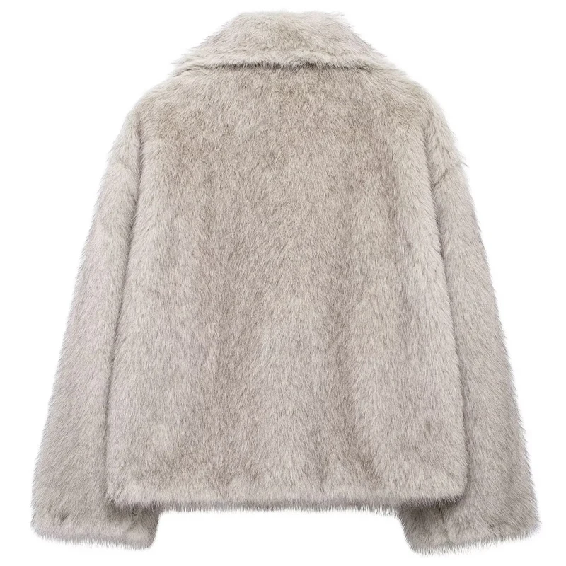 HXAO رمادي الفراء سترة سترة نسائية الخريف الشتاء م...