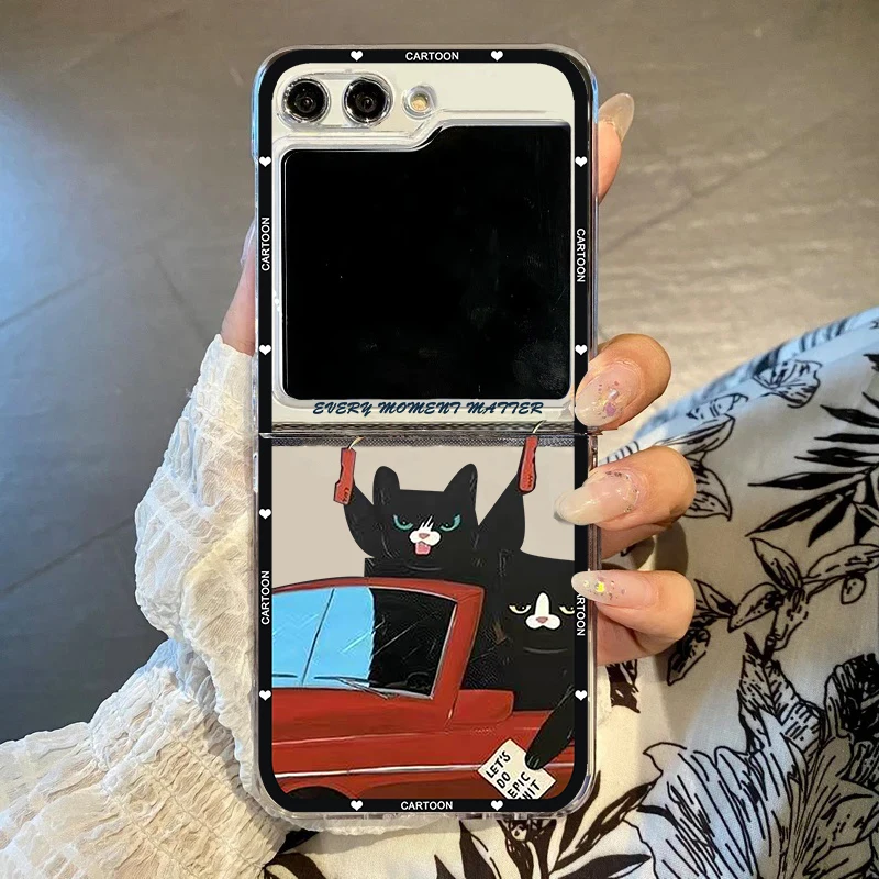 INS Korea Cute Doodle Angry Cat Clear Hard Folding Phone Case