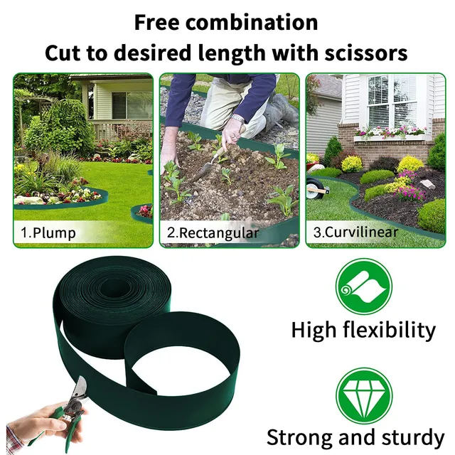 10M Kerti Fű Szegély Kerítés Öv Műanyag Gyep Kő Elszigetelő Háztáji Dekoráció Gát Terasz Kertészkedés Dekoratív Zöldítőöv - Image 2