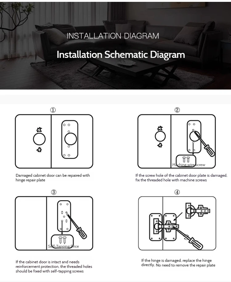 Description Picture 2 of item1/2/4Pairs Cabinet Hinge Repair Plate Kit Kitchen Cupboard Door Hinge Mounting Plate With Holes Hardware Accessories