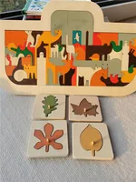 Kids Wooden Educational Animals Noah's Ark Puzzle Toys Solid Leaves Jigsaw for Baby Early Learning 2