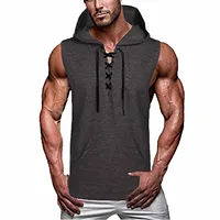 New Gyms Clothing Mens Bodybuilding Hooded Tank Top Soild Color Sleeveless Vest Sweatshirt Fitness Workout Sportswear Tops Male - Image 2