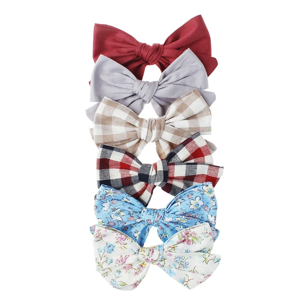 

6Pcs/Lot Fabirc Handtied Pinwheel Bow Hair Clips Print Bowknot Hairpins For Girls Baby Hair Accessories