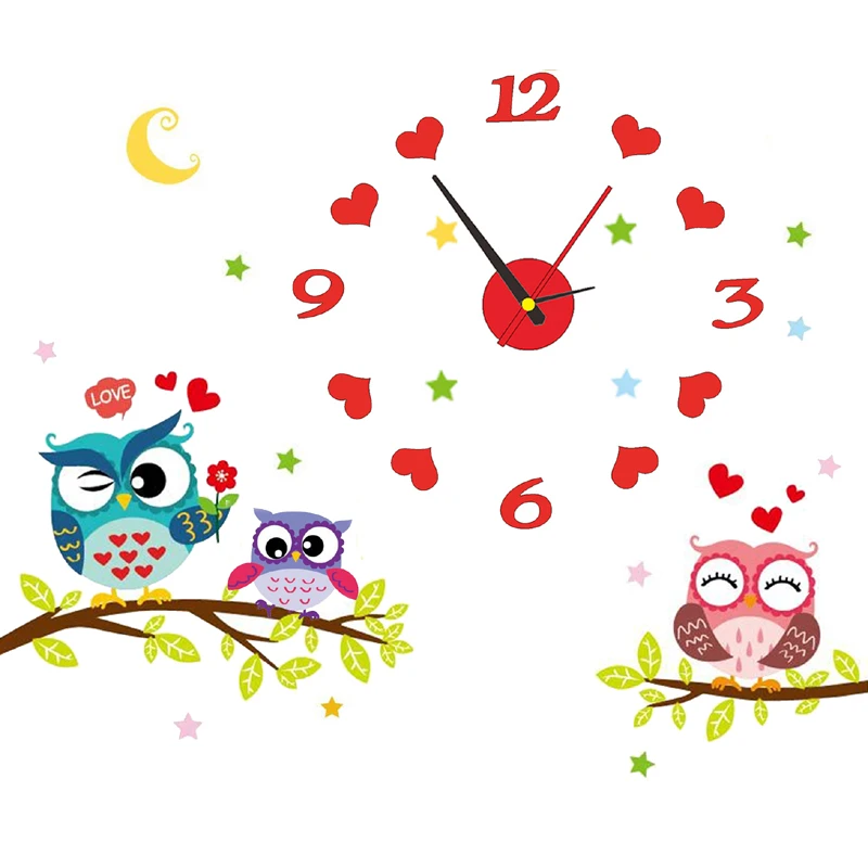 2022 Children'S Room 3D Diy Wall Clock Modern Home Decoration Owl  Art Sticker Decal Acrylic Quartz Watch Living Wall Clocks