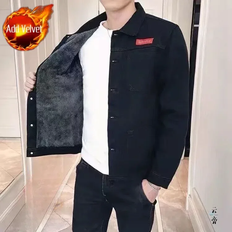 thumbnail image 1 of Chaquetas vaqueras acolchadas para hombre, invierno 2024, cálidas, nuevas, de vaquero, para hombre, de marca lavada de Corea, ropa de lujo para hombre, talla L, 1 of 5