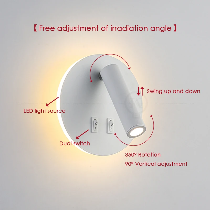 13W Wall Light Backlight 350 degree rotation adjustable Wall Lamp Hotel Bedroom Bedside Study Reading Sconce Lamp With switch led light led wall lamp wall light led reading light