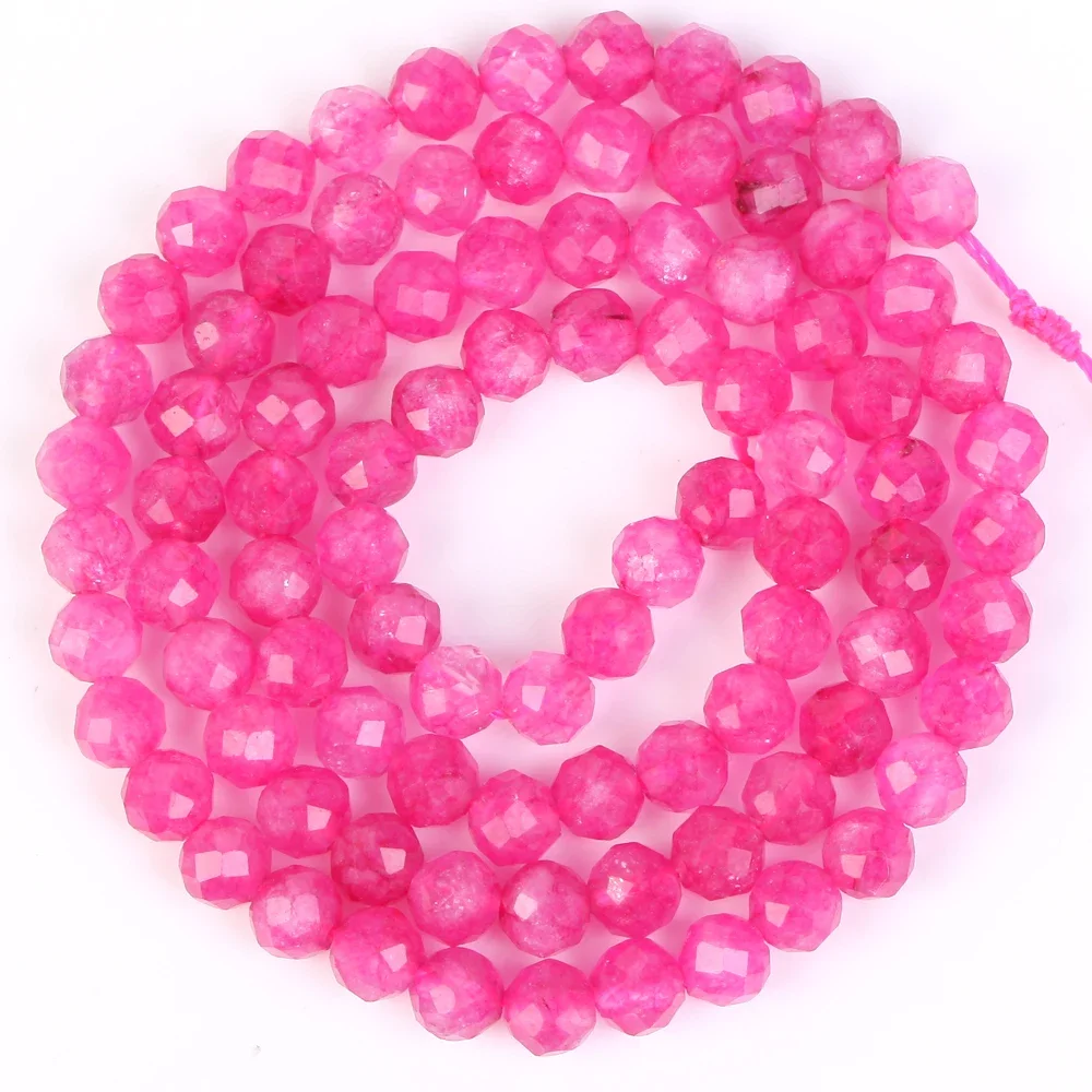 

+Natural Stone Beads Faced Rose Red Crystals For Jewelry Making Diy Necklace Accessories Bracelet Loose Beads 2/3/4mm 15inch