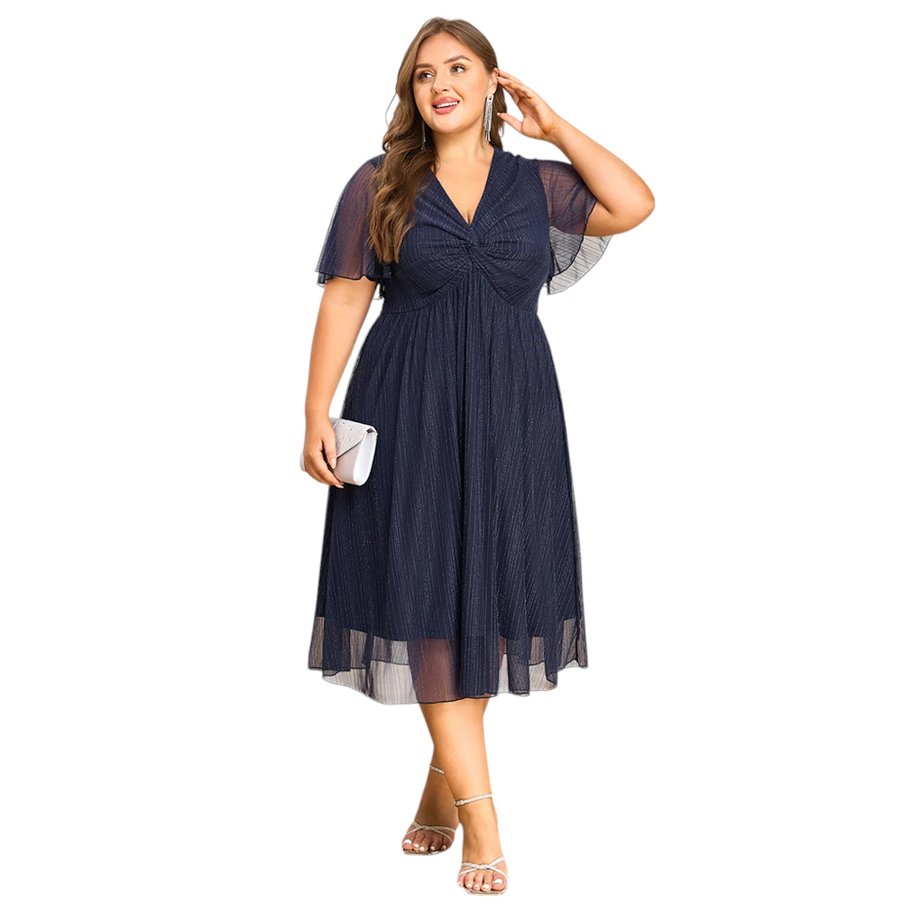 Plus Size Women’s V-Neck Solid Dresses Elegant Evening Party Dress Prom Female Large Size Bridesmaid Dresses 2XL 3XL 4XL 5XL 6XL Best Sellers In Women's Clothing