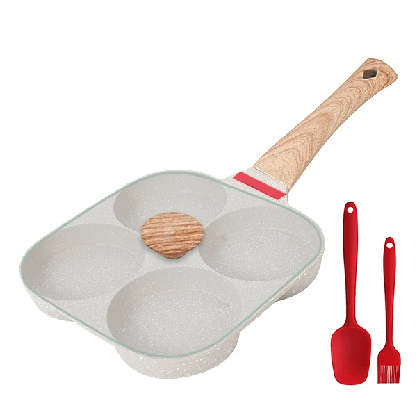 Egg Frying Pan Nonstick Pancake Pans 4-Cups Cookware 4 Hole Non-Stick Egg Ham Pot Omelette 4 Partition Egg Pan With Handle 4-Cup Skillet Cookware Induction Safe Egg Pan -