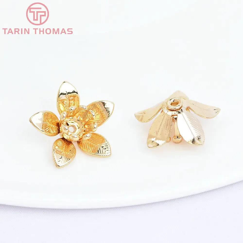 

(4350)6PCS 14MM 24K Gold Color Plated Brass Flower Spacers High Quality Diy Jewelry Accessories