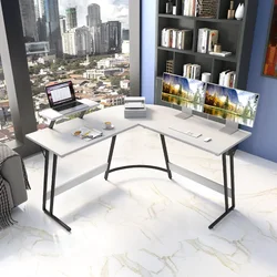 L-Shaped Computer Desk Modern Corner Desk with Small Table,White