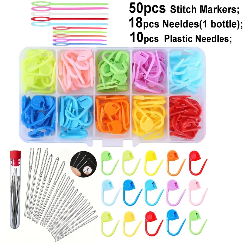 Sewing Knitting Kits Large Eye Blunt Yarn Needles Plastic Weaving Needles Crochet Locking Counter Stitch Markers Tools
