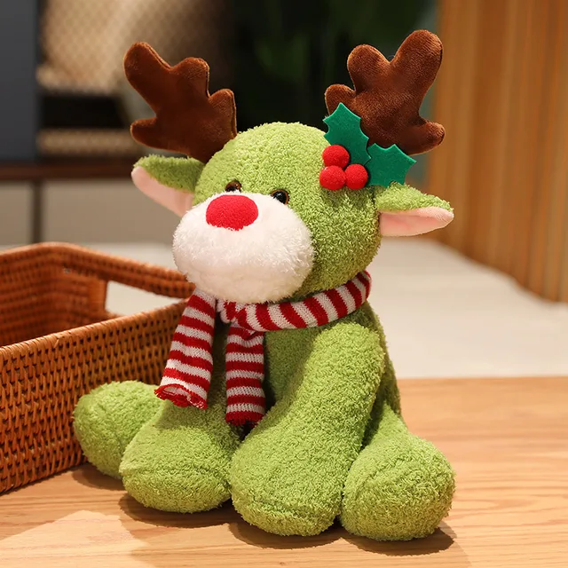 1Pc 32CM Lovely Plush Christmas Elk Toys Cute Sitting Deer with Scarf Dolls Stuffed Soft Animal Pillow Children Girls Xmas Gift
