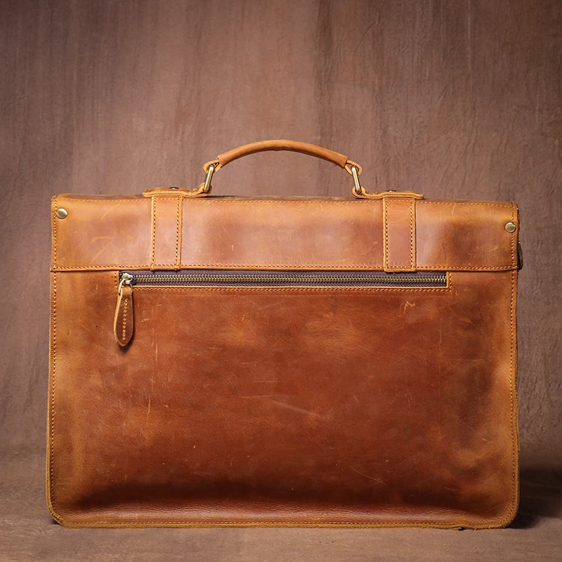 LUOKIR Vintage Crazy Horse Briefcase Travel Genuine Leather Handbag Luxury Men's Messenger Computer Shoulder Bag 14 Inch Laptop 5