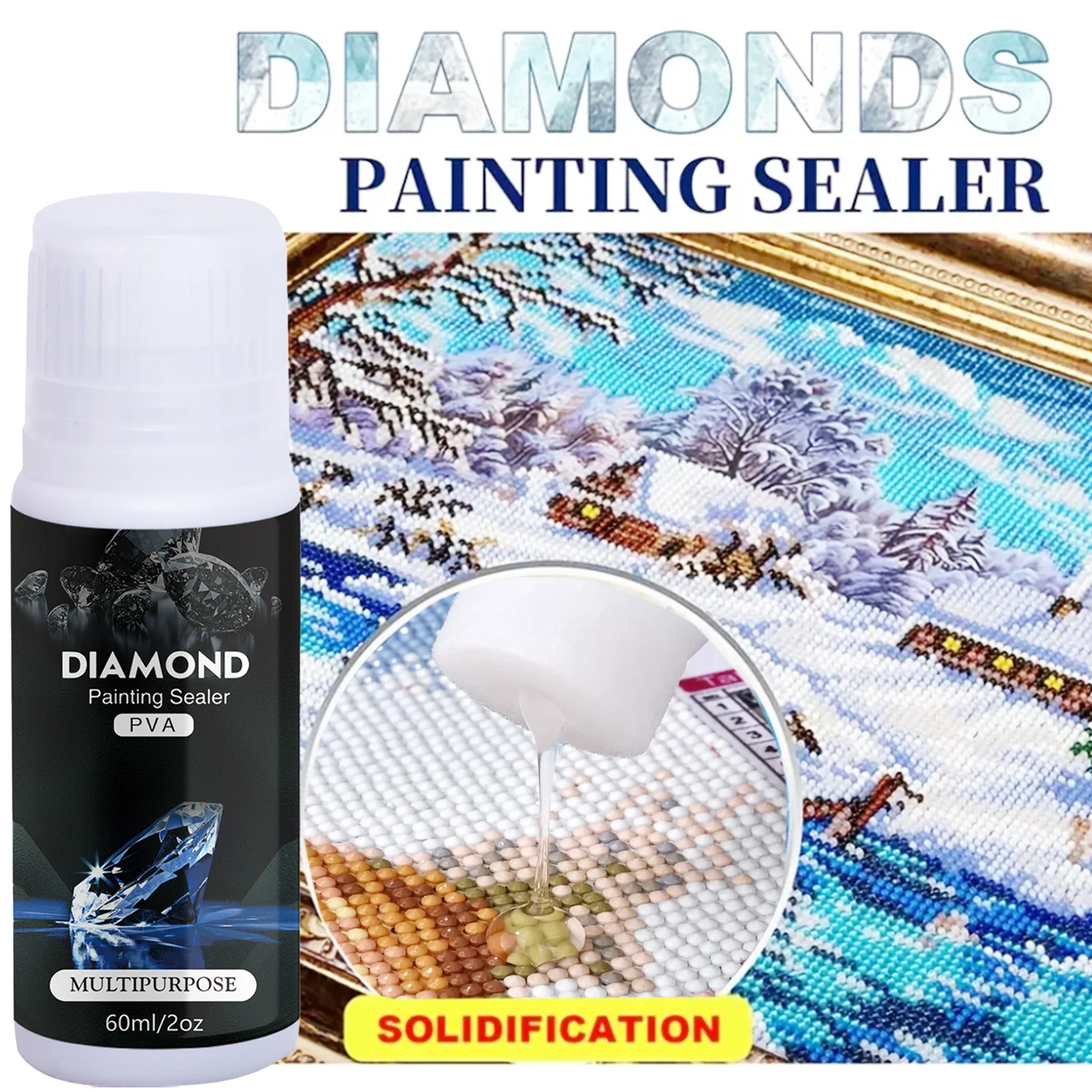 Diamond Painting Sealer 60ML with Sponge Head 5D Diamond Painting Glue and Jigsaw Puzzle Glue for Permanent Hold & Shine Effect