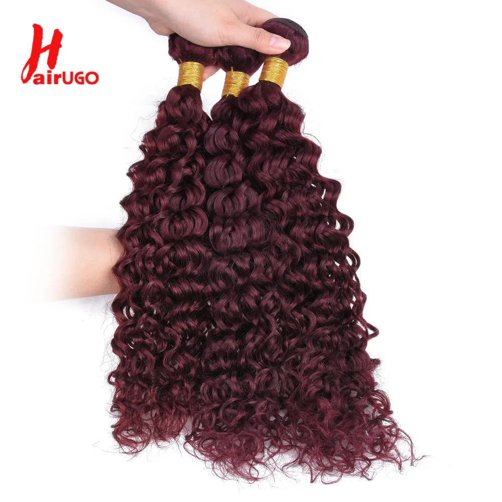 Human Hair Extensions Human Hair Bundles HairUGo Malaysian 99J Water Wave Hair Bundles Remy Hair Ombre 1/3/4 Bundle Water Wave Red Weaving