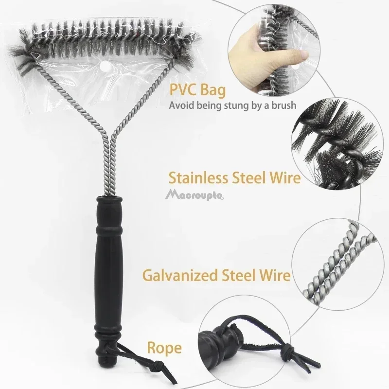 Barbecue Grill BBQ Brush Clean Tool Grill Accessories Stainless Steel Bristles Non-stick Cleaning Brushes Barbecue Accessories