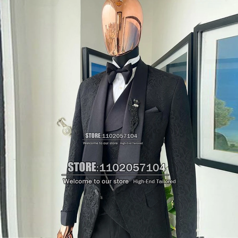 

Деловые черные жаккардовые костюмы, облегающий свадебный смокинг, одежда для жениха, Мужской Блейзер, мужское вечернее платье 2022