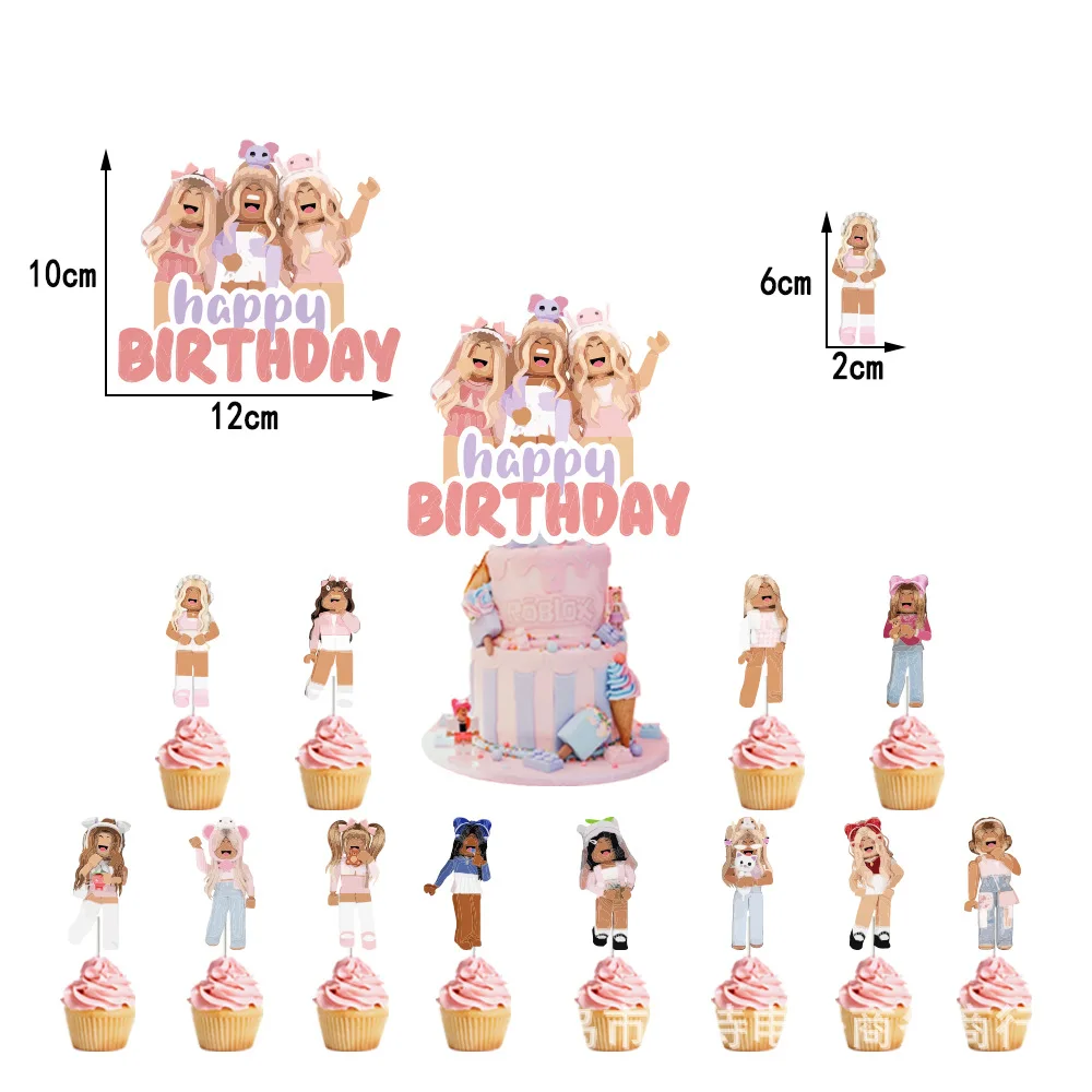 Festa temática roblox rosa fornece balões banner bolo topper definir  crianças decoração de aniversário menina