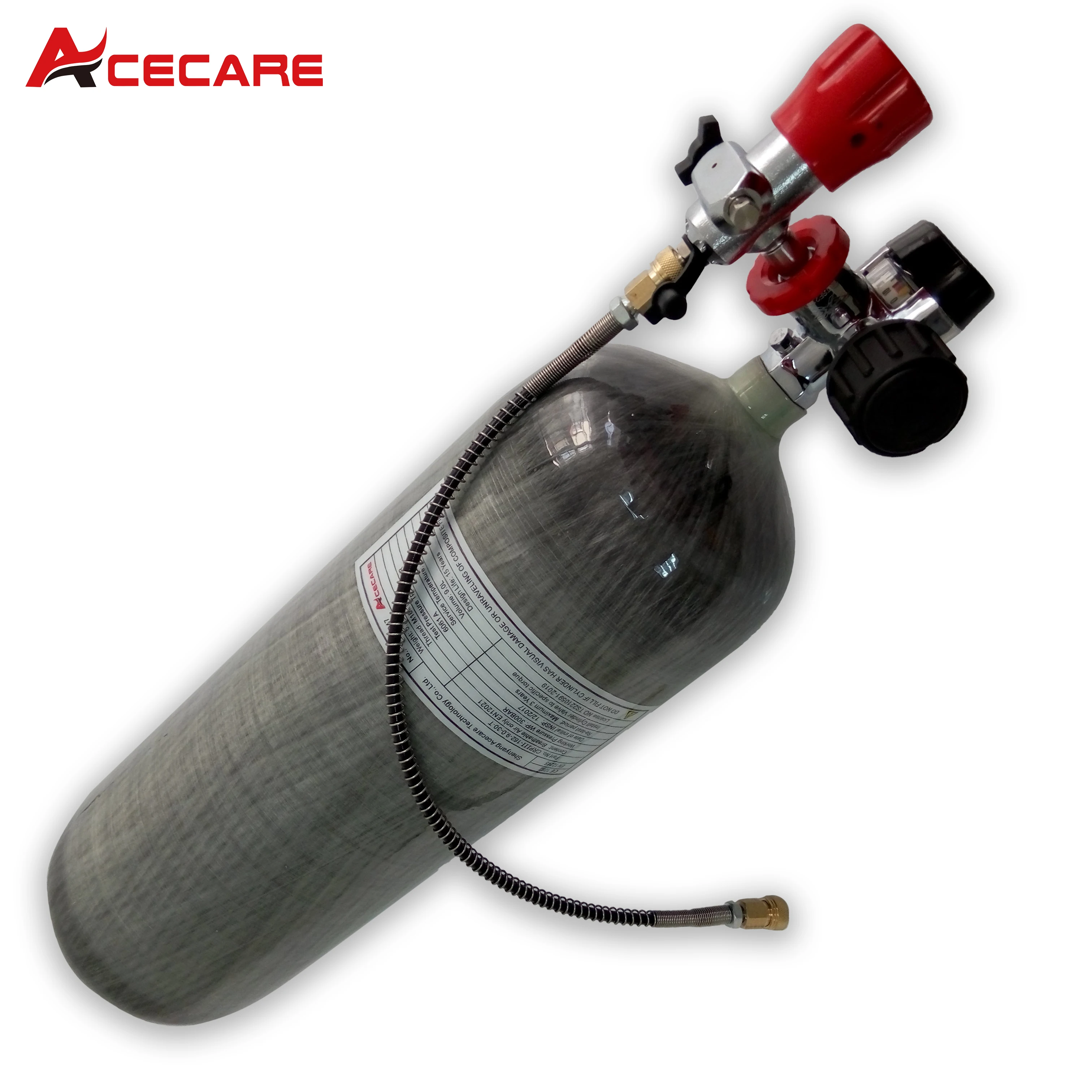 Acecare 9L CE газовый баллон из углеродного волокна 300Bar 4500psi HPA баллон с сжатым воздухом с клапаном для подводного плавания acecare 1 1l ce баллон из углеродного волокна для сжатого воздуха мини баллон для акваланга пейнтбола страйкбола баллон высокого давления балл