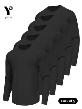 Camicia sportiva da uomo a maniche lunghe nera in 5 pezzi girocollo Top ad asciugatura rapida Abbigliamento sportivo fitness Abbigliamento sportivo casual da esterno Body-Shap