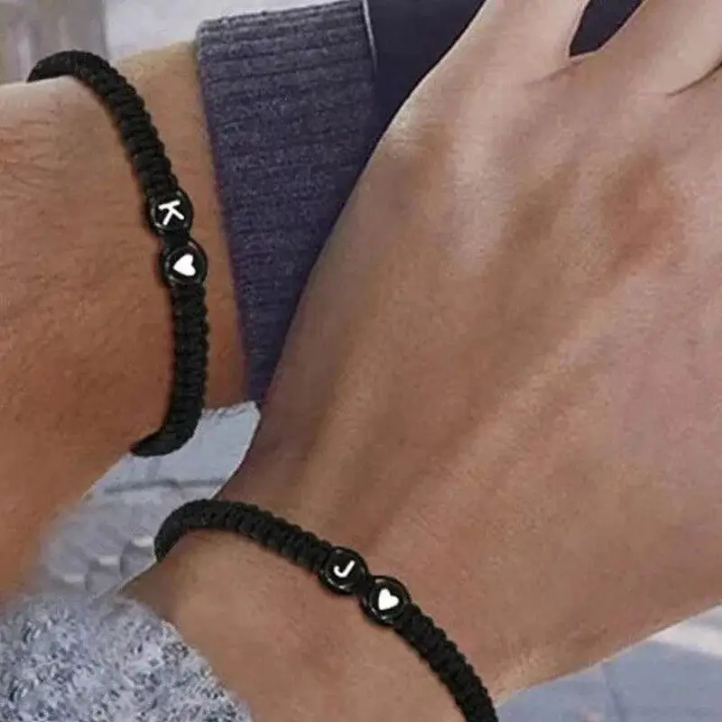 26 Letters Initial Heart Bracelets Handmade Adjustable A-Z Name Braided Bracelets for Women Men Friendship Jewelry Gifts